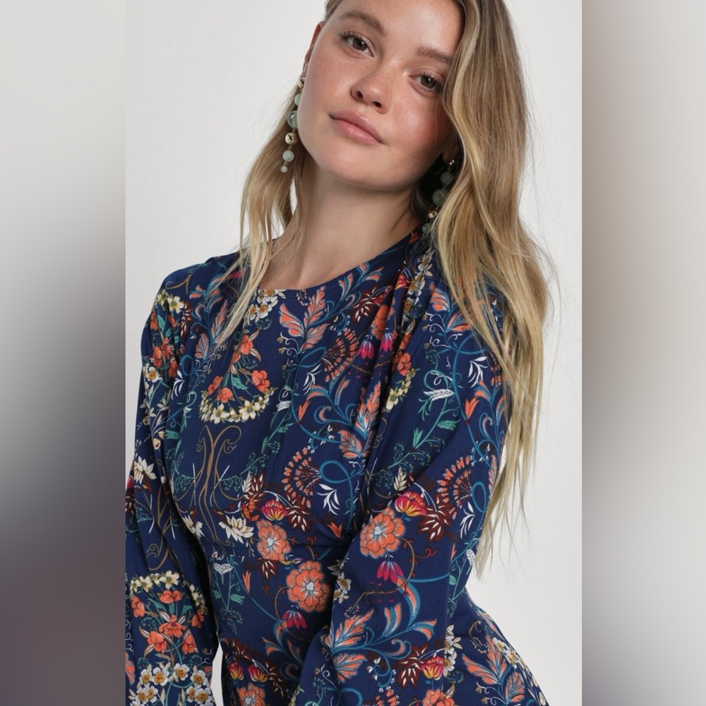 I. MADELINE gorgeous garden dress SIZE LARGE long sleeve MIDI floral